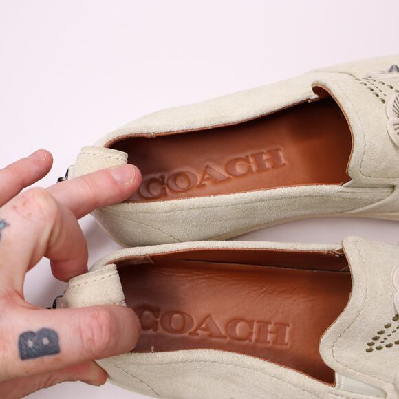 COACH Rose Rivets Studded Floral Taupe Slip On Off White Sneaker Women' 8B - Picture 5 of 7